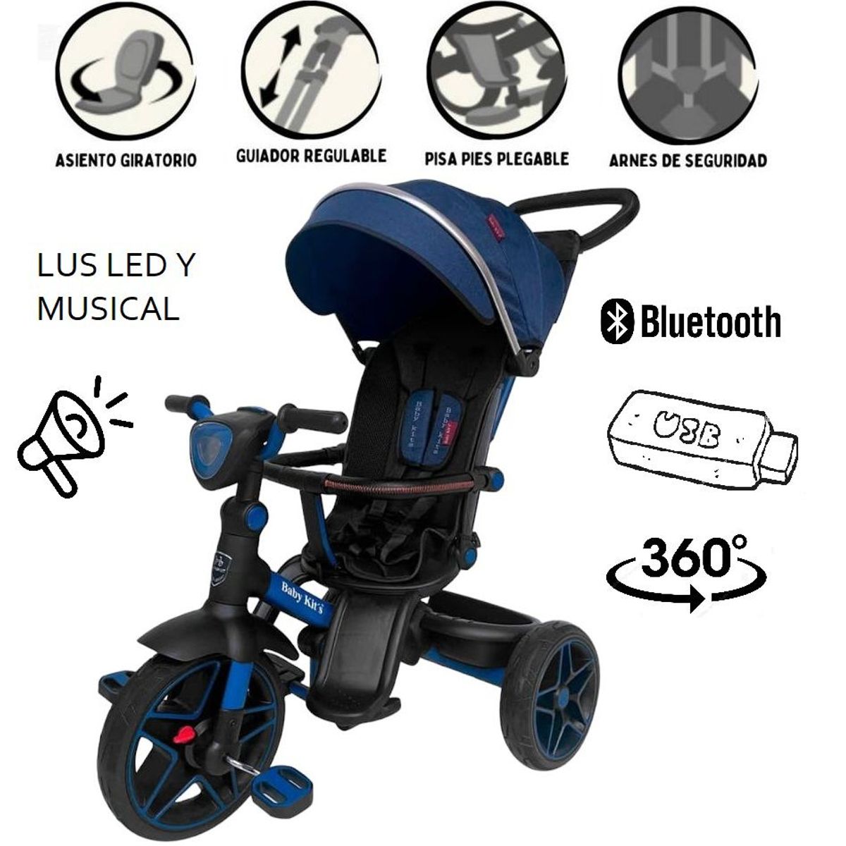 BABY KITS - Triciclo Explorer Lx Giratorio Azul