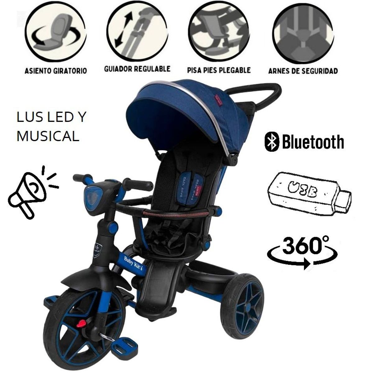 BABY KITS - Triciclo Explorer Lx Giratorio Azul