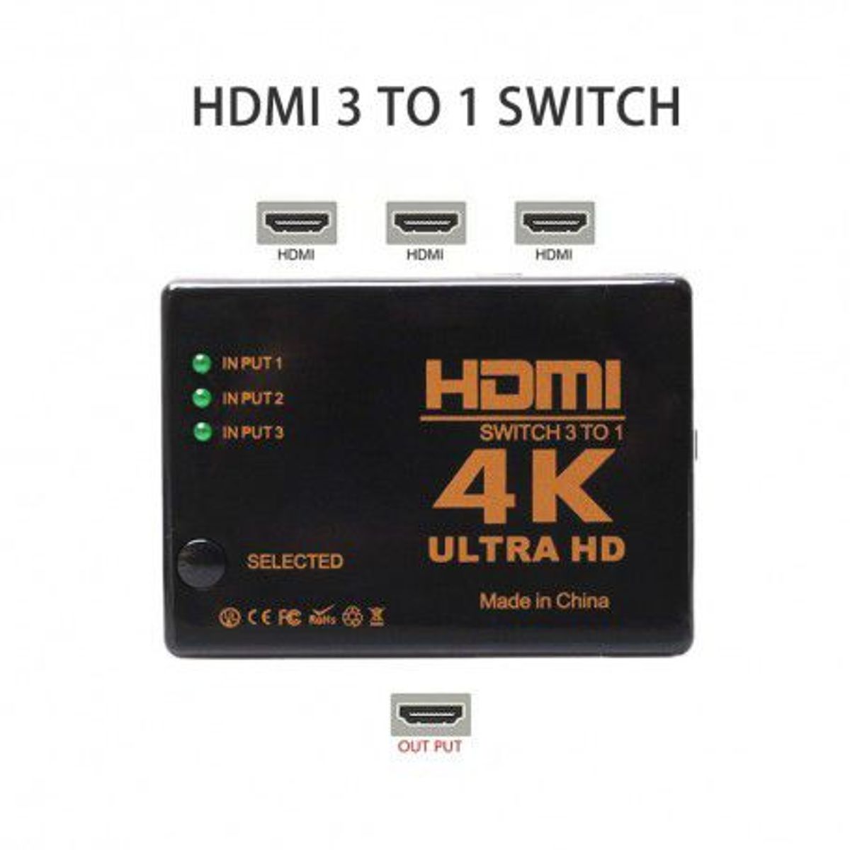 OEM - Conmutador HDMI 3 Puertos Entrada 1 Salida 4K Ultra HD Switch HDTV TV