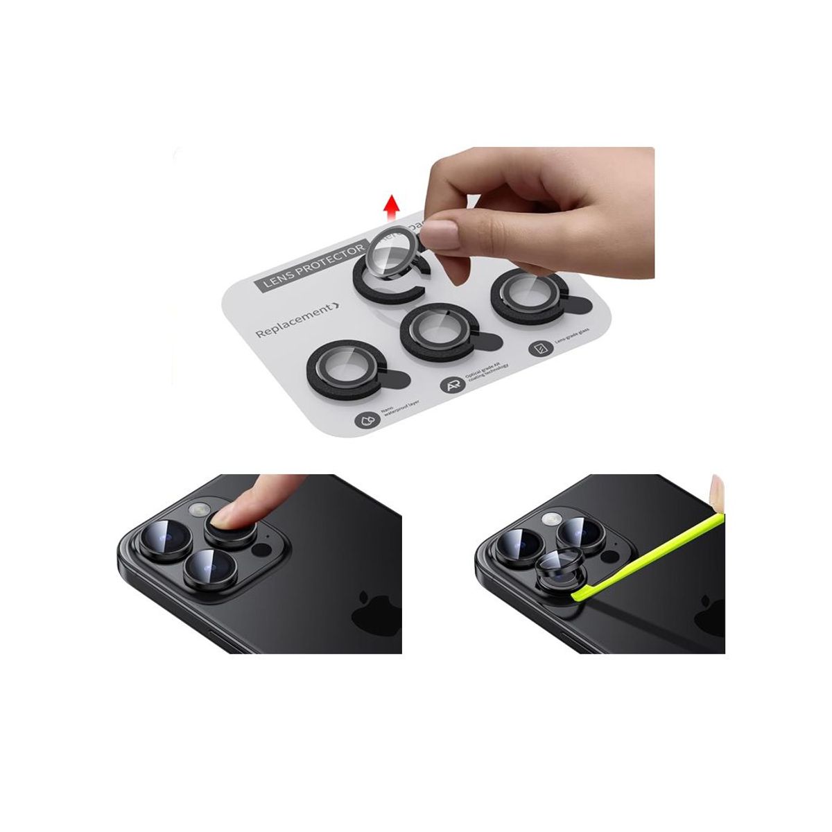 GENERICO - Protector de Cámara Individual para iPhone 15 Pro /15 Pro Max - Negro