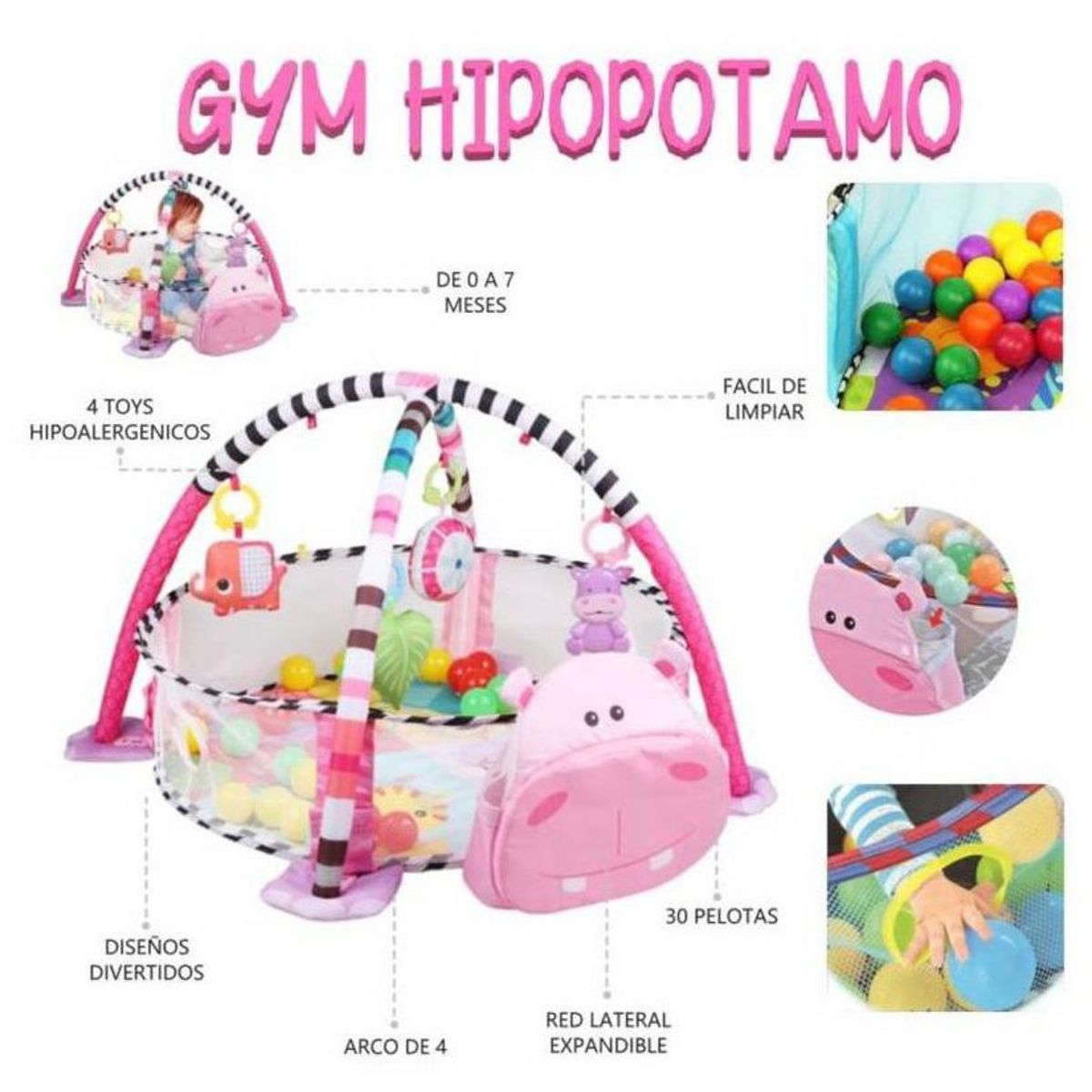 IDEAL - Gimnasio de Bebe Didáctico 3 en 1 HIPOPOTAMO