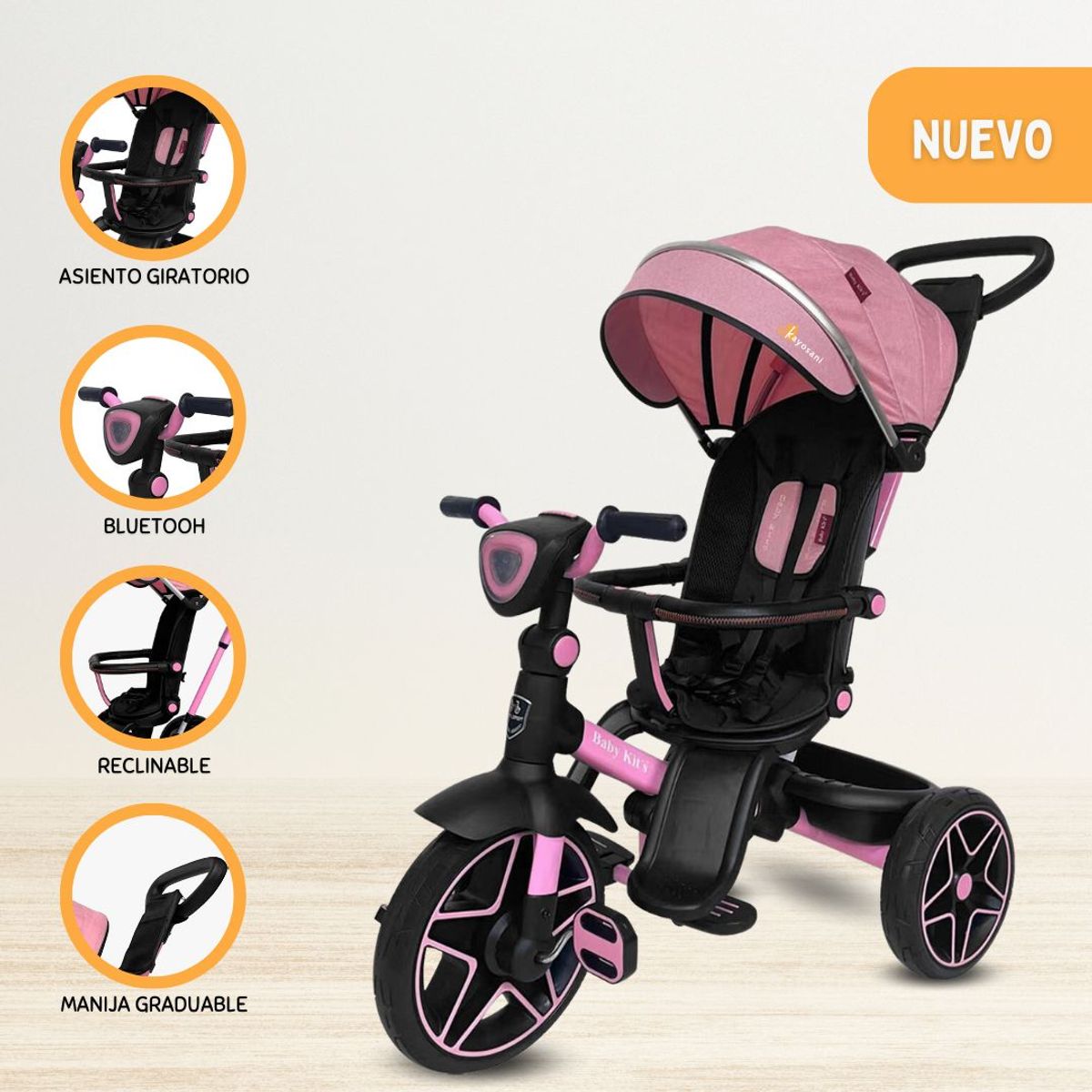 BABY KITS - Triciclo Guiador para Niños «EXPLORER» Pink