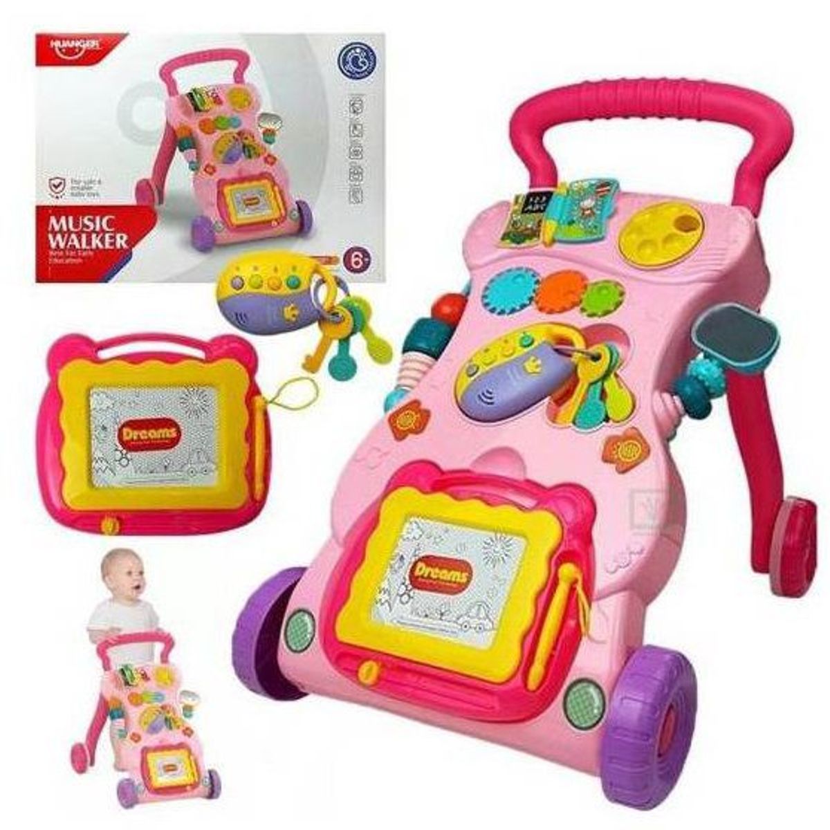 GENERICO - Caminador musical rosado para bebé