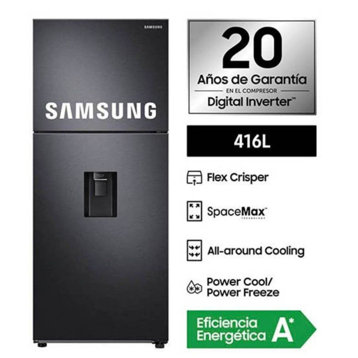 SAMSUNG - Refrigeradora Samsung Top Freezer con Flex Crisper 416 Lts RT44A6620B1 - Black