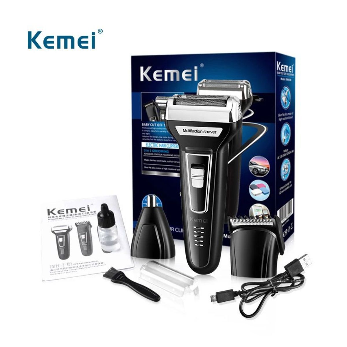 KEMEI - Afeitadora Cortadora 3 En 1 Multifunción Kemei Km-6559