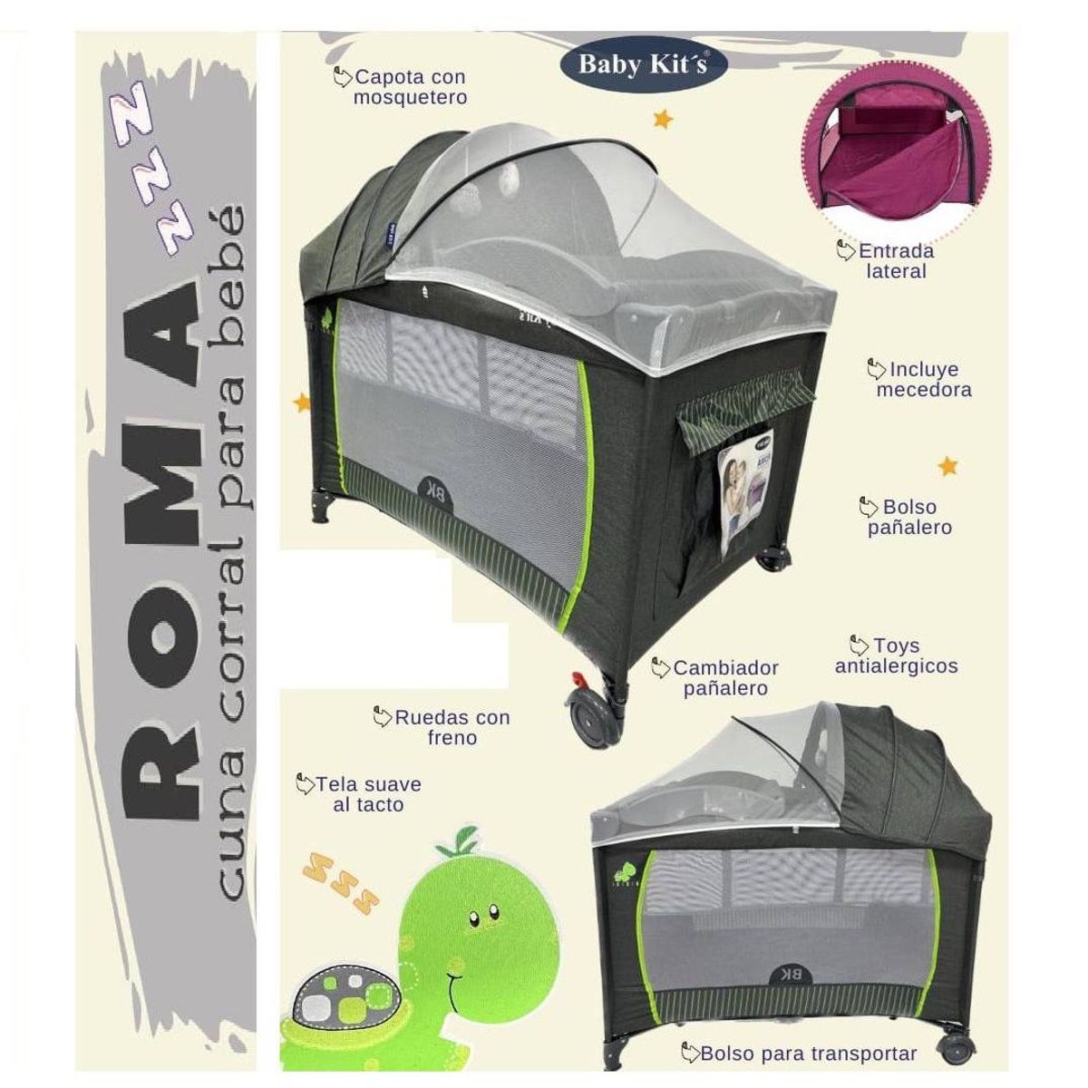BABY KITS - Cuna Corral Roma con Ruedas Verde
