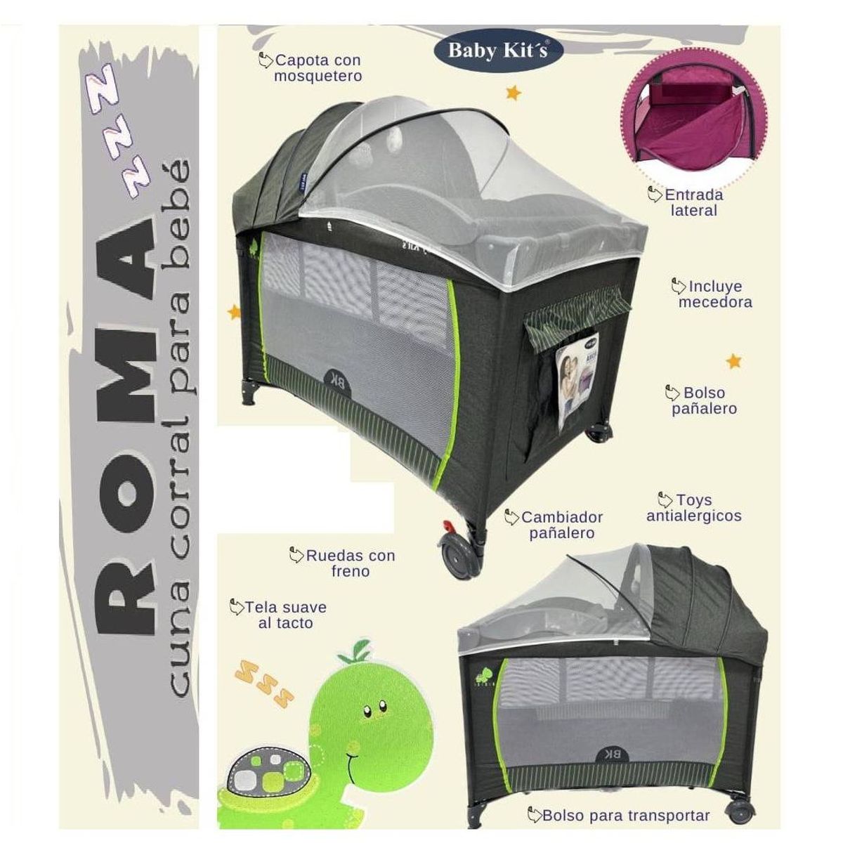 BABY KITS - Cuna Corral Roma con Ruedas Verde