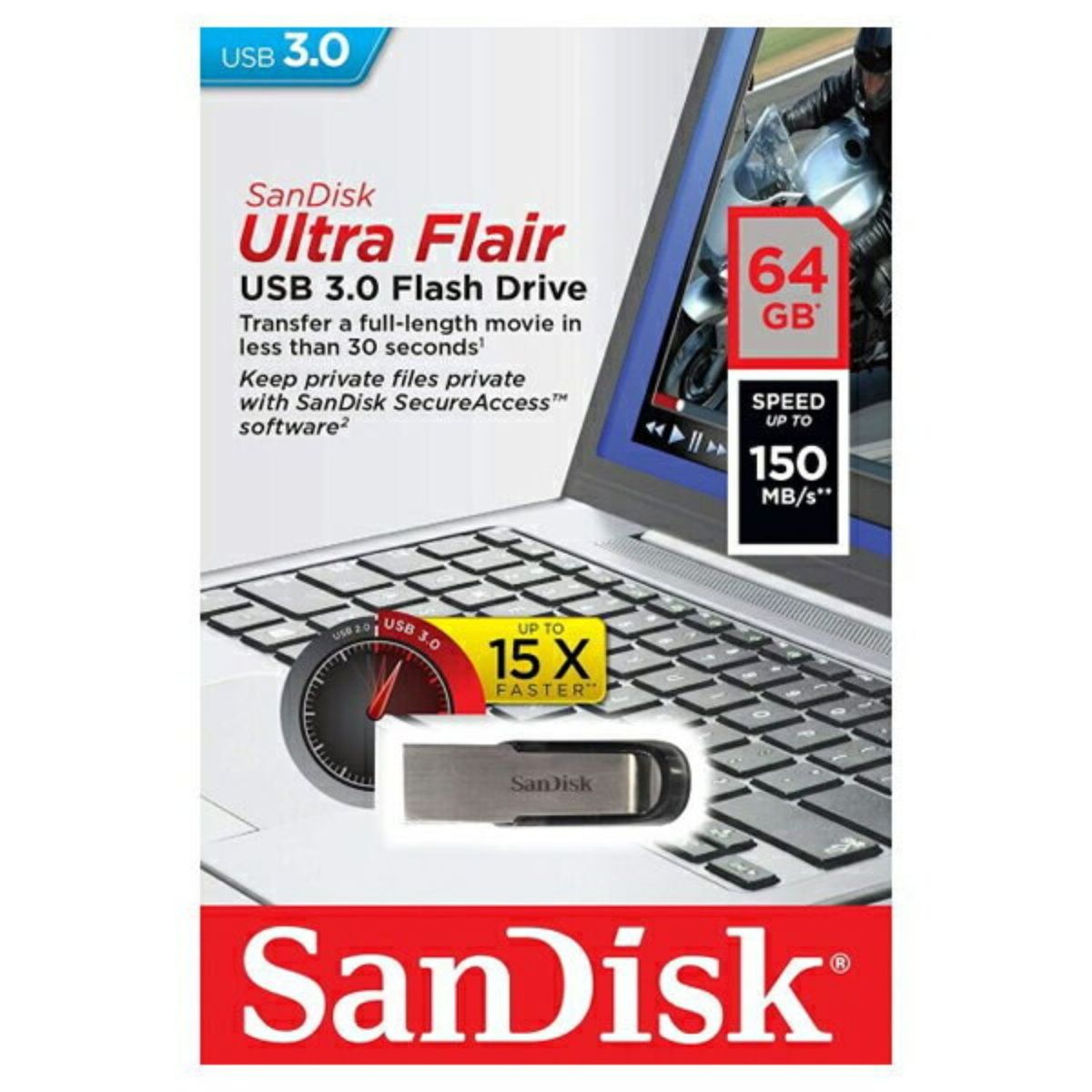 SANDISK - Memoria USB Sandisk Ultra Flair 64GB 3.0 150Mbps
