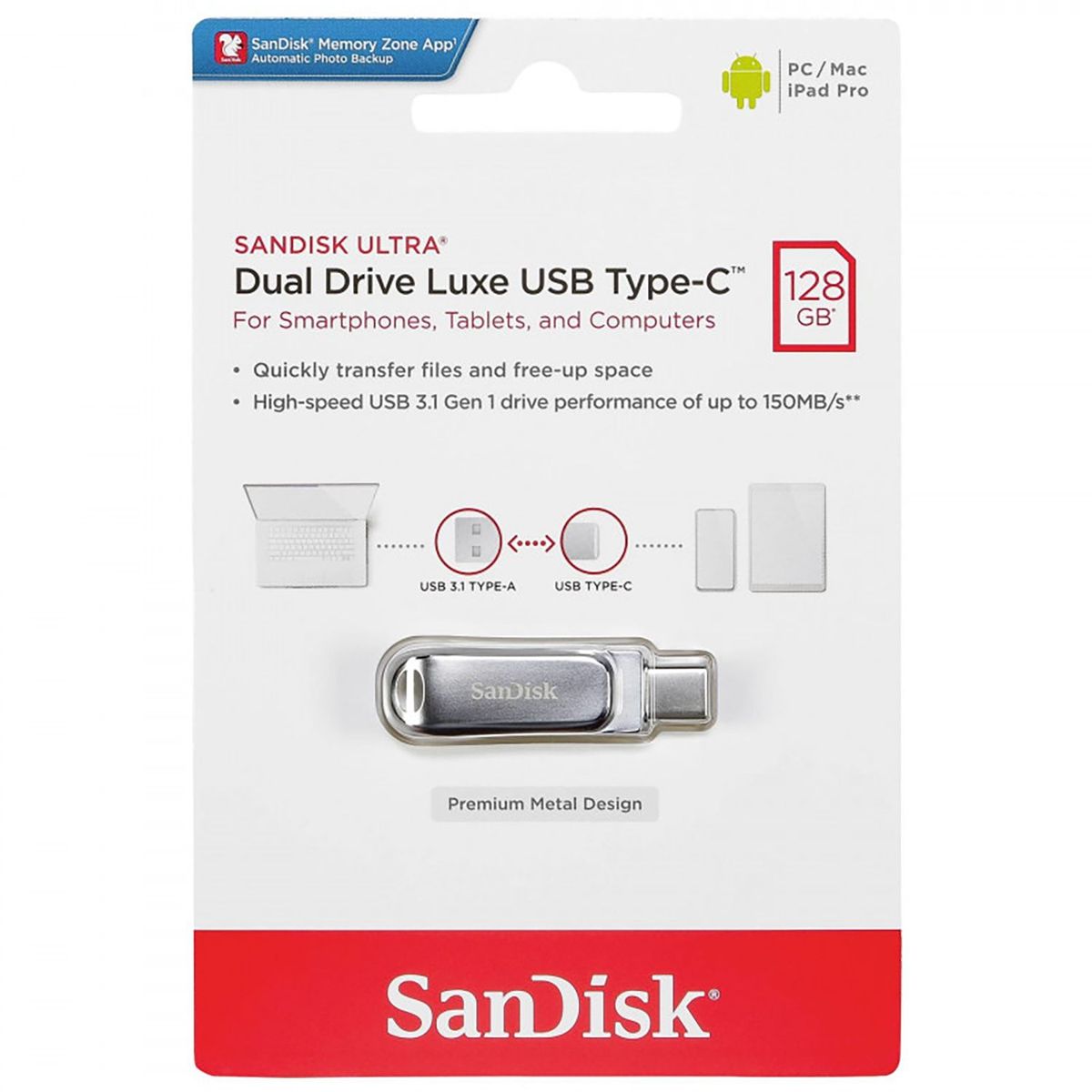 SANDISK - Memoria USB Sandisk Ultra Dual Drive Luxe 128GB 3.1 Tipo C