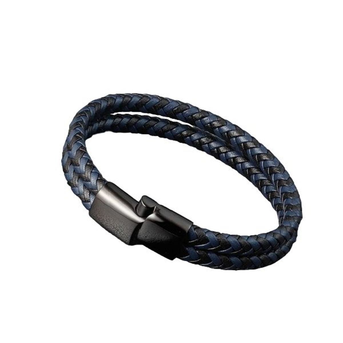 GENERICO - Pulsera brazalete de cuero genuino azul para hombres