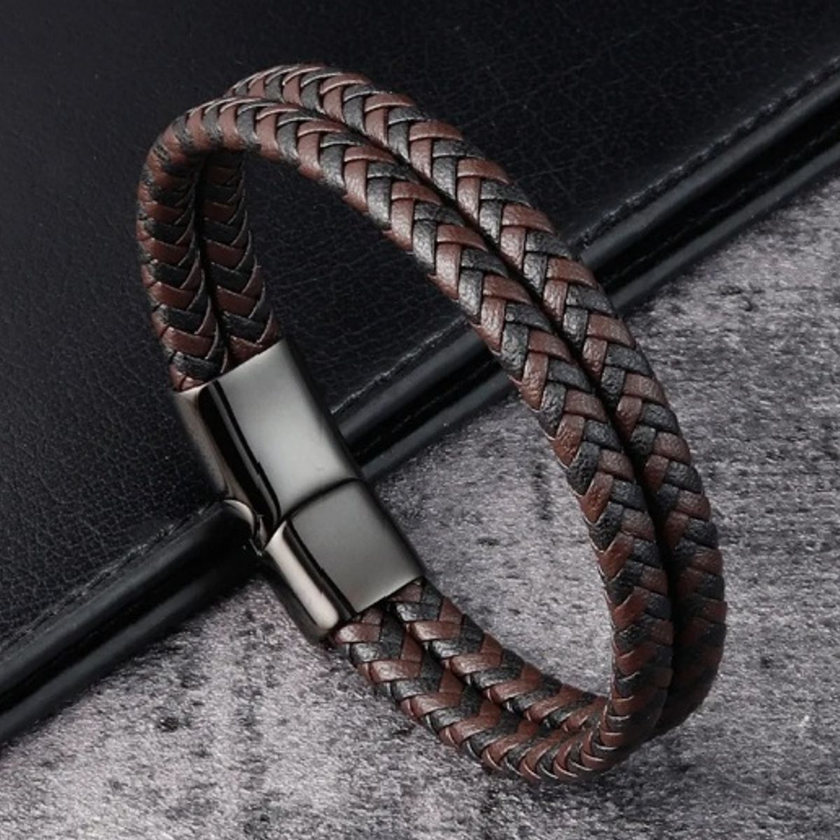 GENERICO - Pulsera brazalete de cuero genuino Red para hombres