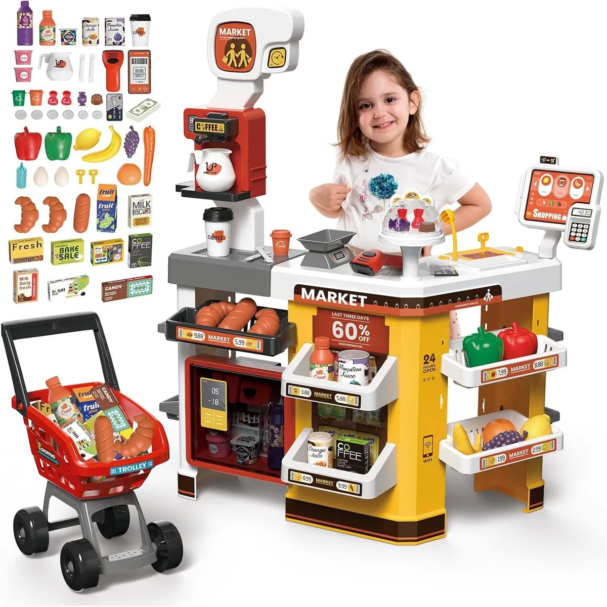 GENERICO - Supermarket Playset para niños, 66 piezas de tienda