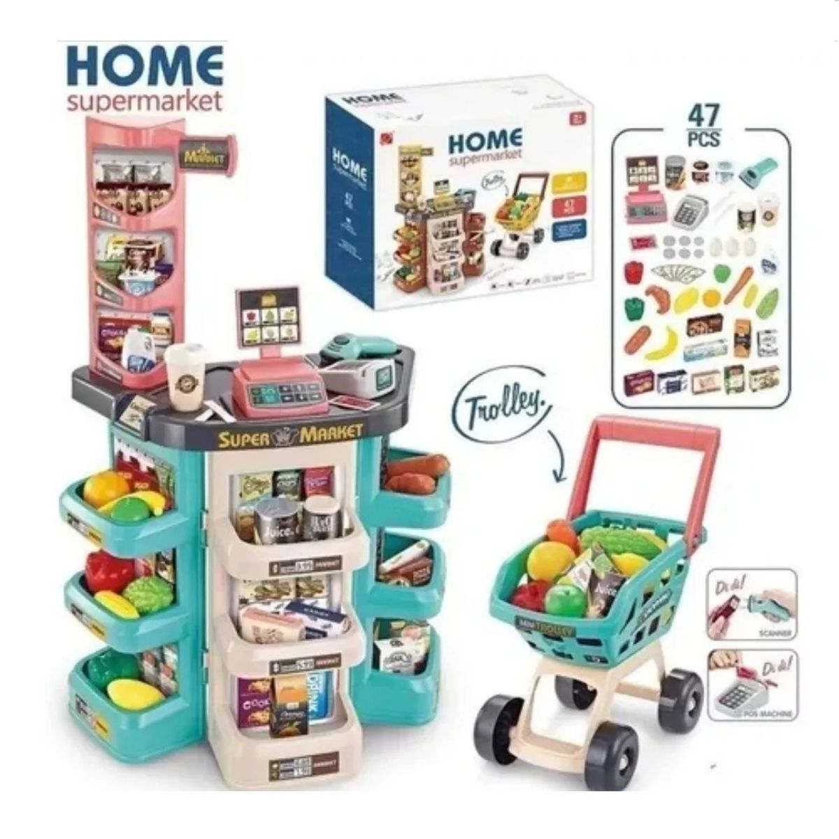 GENERICO - Minimarket Supermercado Cocina Carrito Sonido 47 Piezas