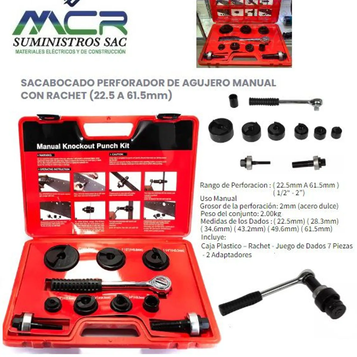 PERFORADOR DE AGUJERO MANUAL CON RACHET de 1-2 a 2 pulgadas, marca GENERICO - Foto Principal