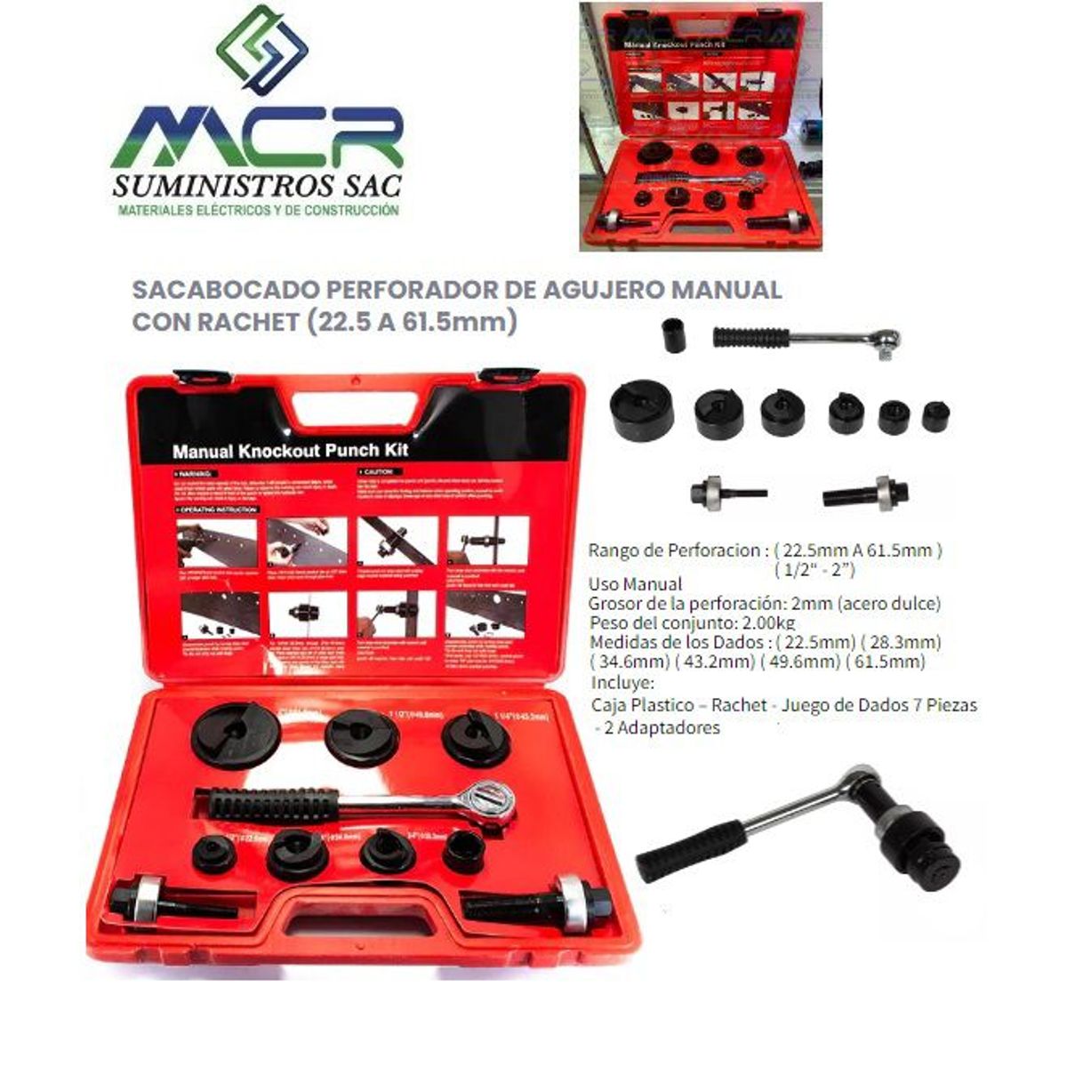 PERFORADOR DE AGUJERO MANUAL CON RACHET de 1-2 a 2 pulgadas, marca GENERICO - Foto Principal