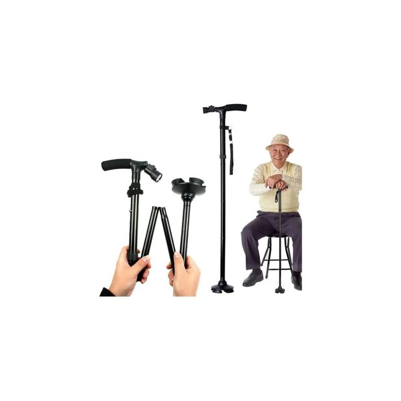 GENERICO - Bastón Plegable Con Luz LED Ortopédico Antideslizante