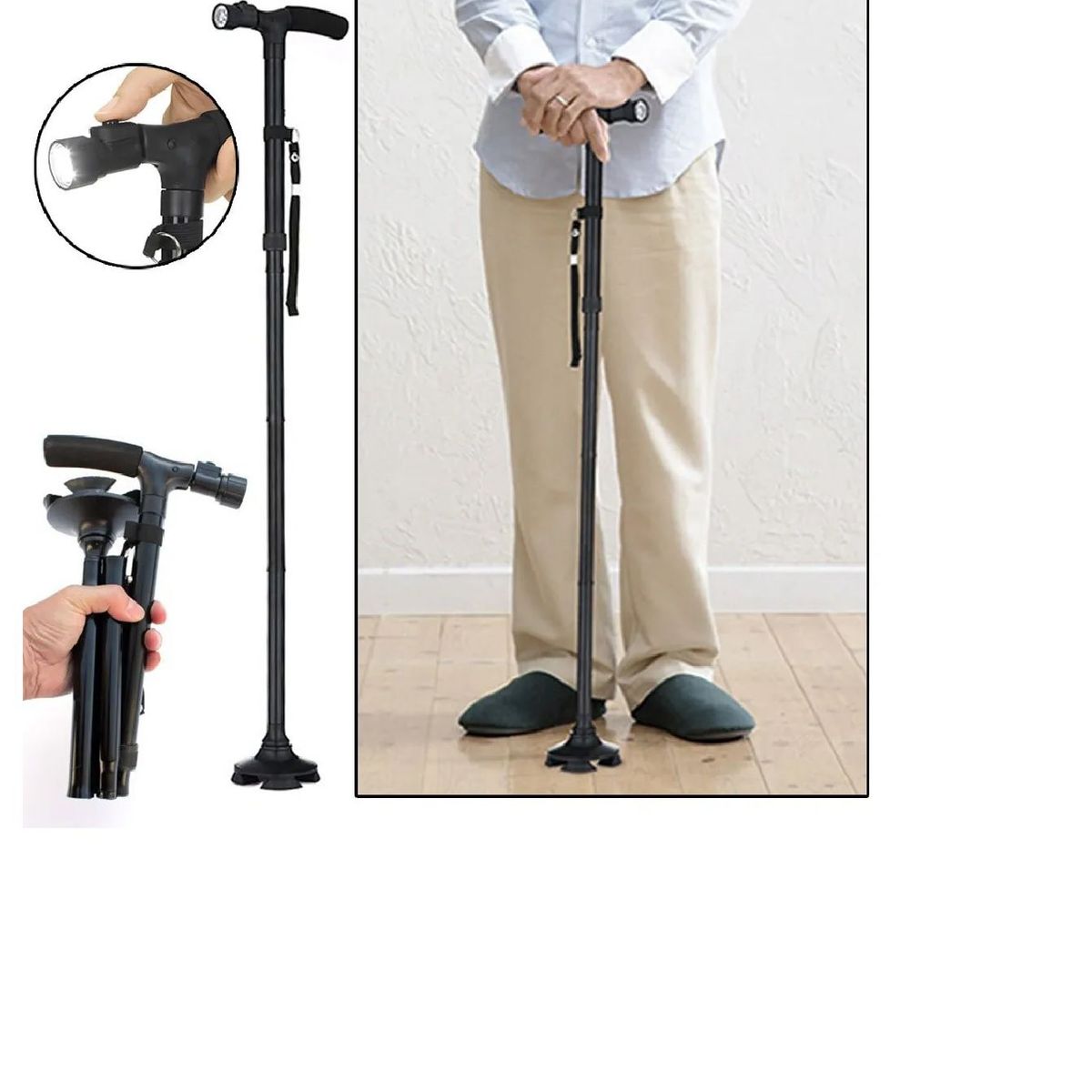 GENERICO - Bastón Plegable Con Luz LED Ortopédico Antideslizante