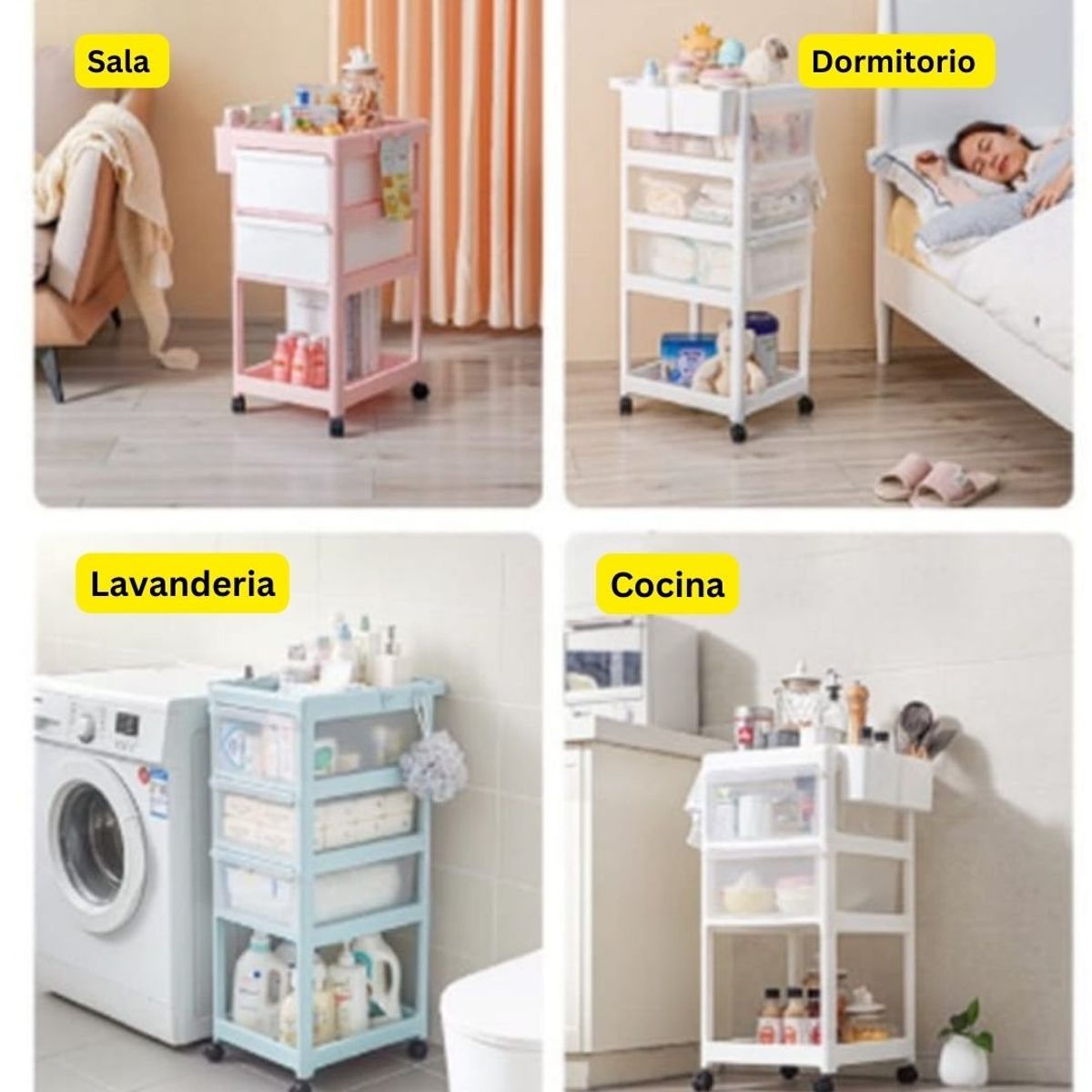 GENERICO - Carrito Organizador Multiusos de 3 Niveles Con Ruedas Color Blanco