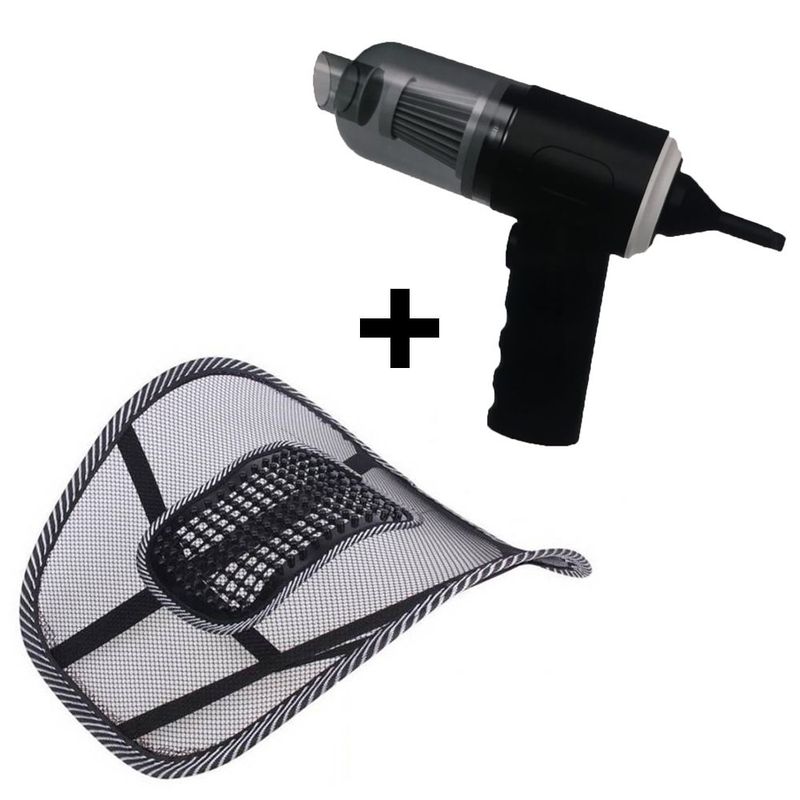 GENERICO - SET ASPIRADORA CON SOPLADOR PORTATIL 3 EN 1 Y RESPALDAR DE ASIENTO PARA AUTOS