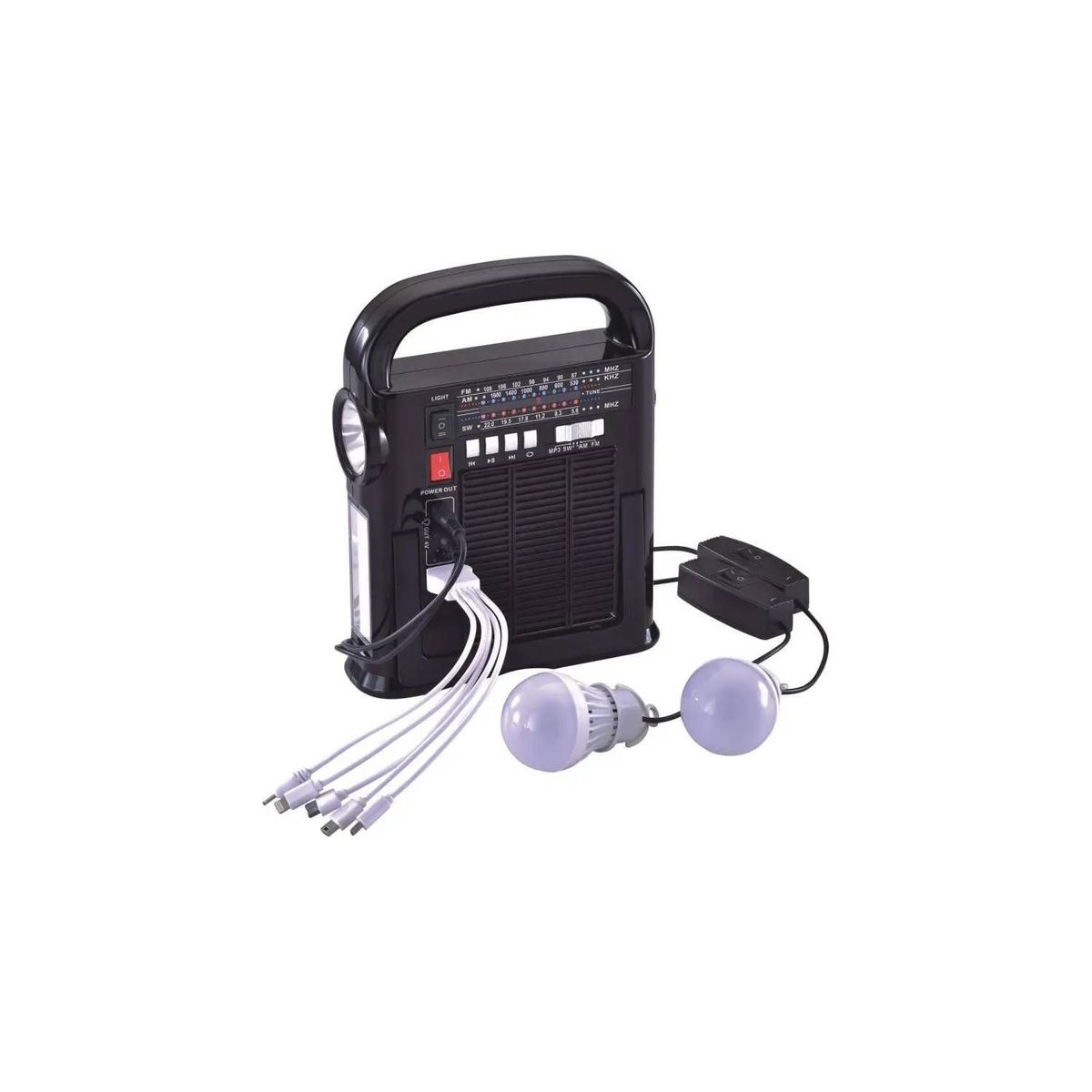 GENERICO - Parlante Bluetooth Radio FM Panel Solar + 3 Focos + Linterna + Lampara