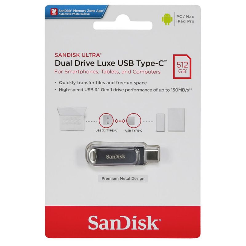 SANDISK - Memoria USB Sandisk Ultra DualDrive Luxe 512GB TipoC 150MbS