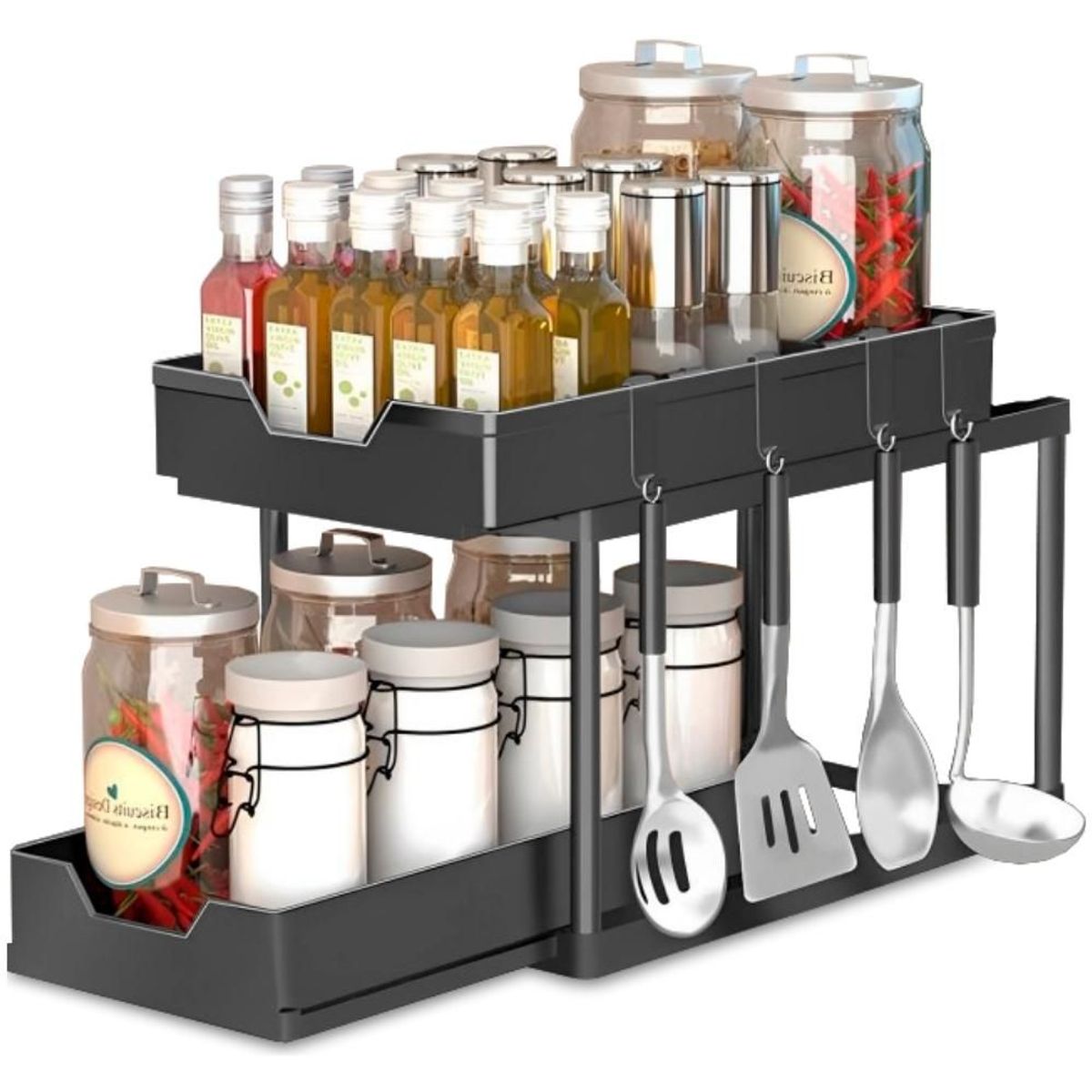 MINARI - Estante Organizador de Cocina Condimentero 2 Niveles con Ganchos 13Y