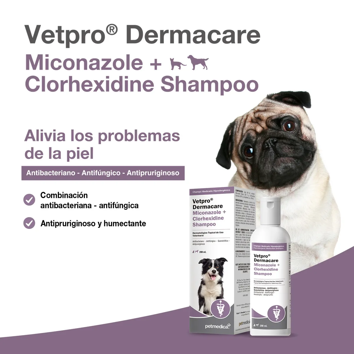 GENERICO - SHAMPOO PARA PERROS Y GATOS VETPRO DERMACARE MICONAZOLE  CLORHEXIDINE X 400ML