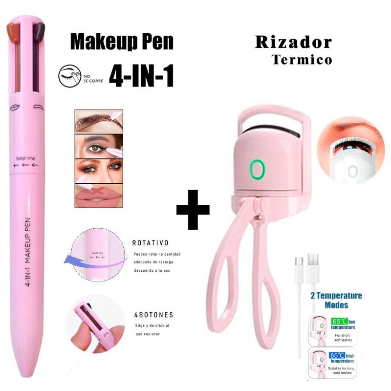 GENERICO - Pack Rizador de Pestañas electricos + Lapiz Maquillaje 4 en 1