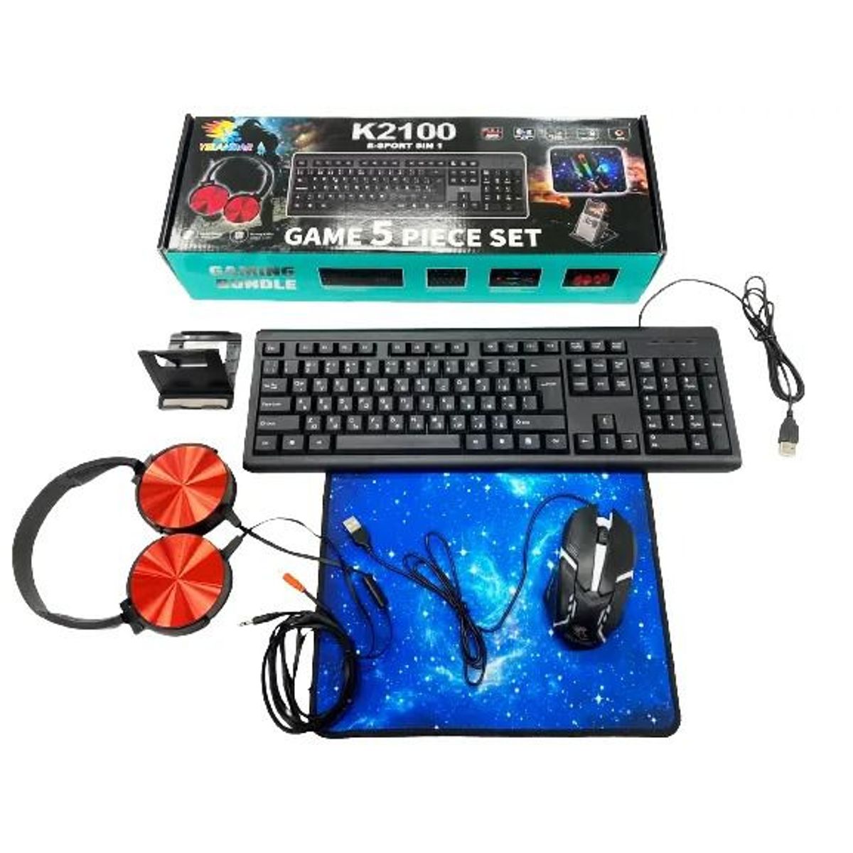 OEM - YELANDAR Combo 5 en 1  Teclado Mouse Pad Soporte Celular Audifono