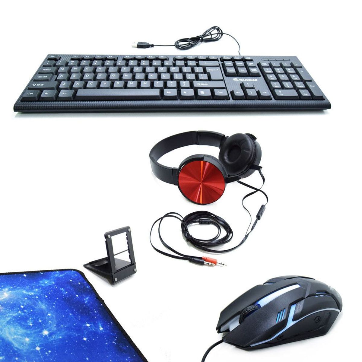 OEM - YELANDAR Combo 5 en 1  Teclado Mouse Pad Soporte Celular Audifono