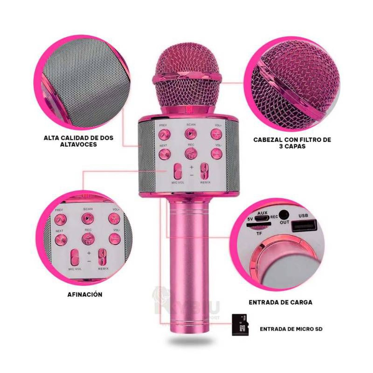 ITELSISTEM - Microfono Bluetooh Karaoke Inalambrico Parlante Itelsistem Fucsia