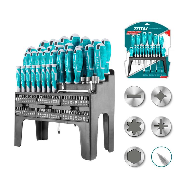 TOTAL TOOLS - SET DESTORNILLADORES 100 PZS TOTAL ERGONÓMICO HERRAMIENTA - THT2506100