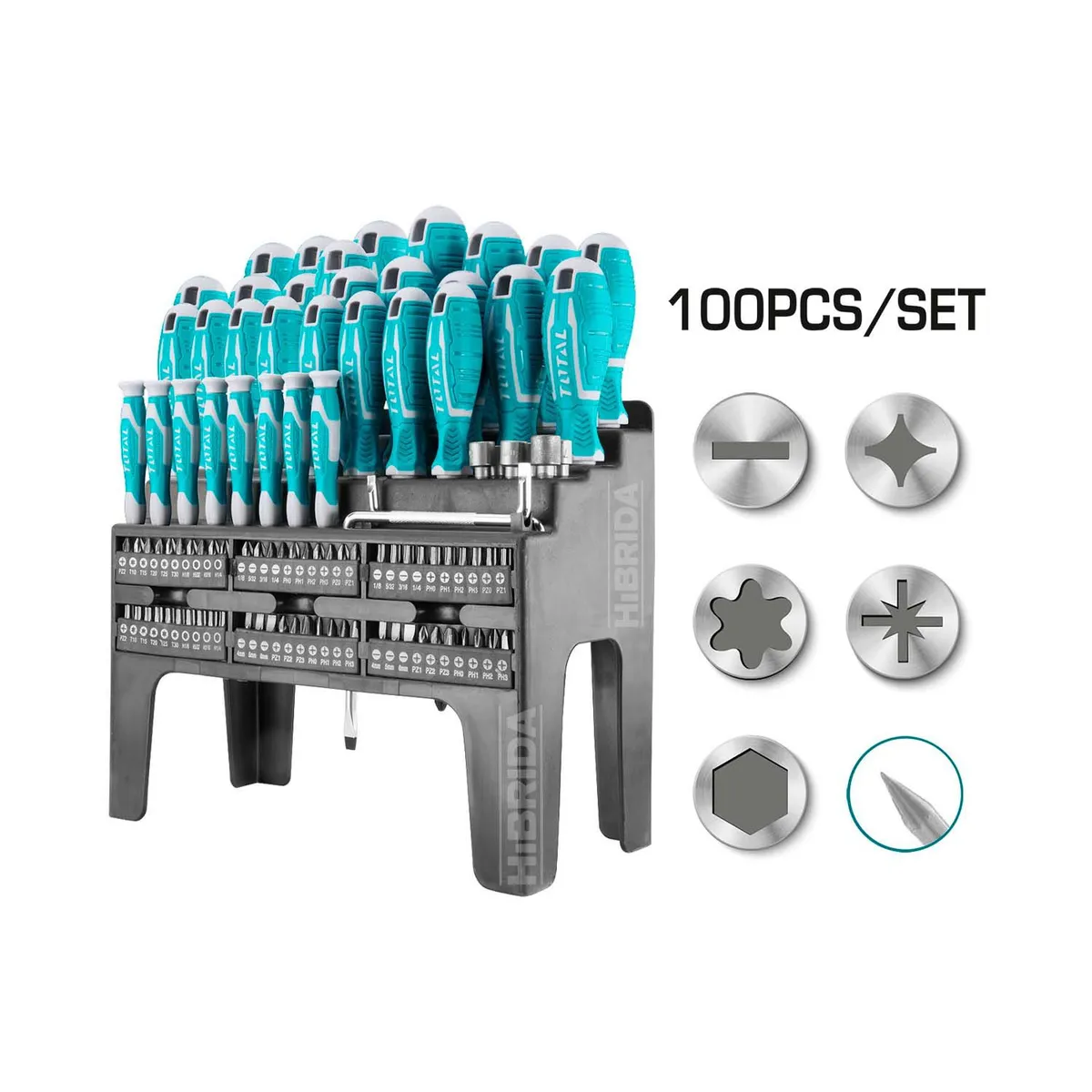 TOTAL TOOLS - Set Destornilladores 100 Pzs Total Ergonómico Herramienta - THT2506100