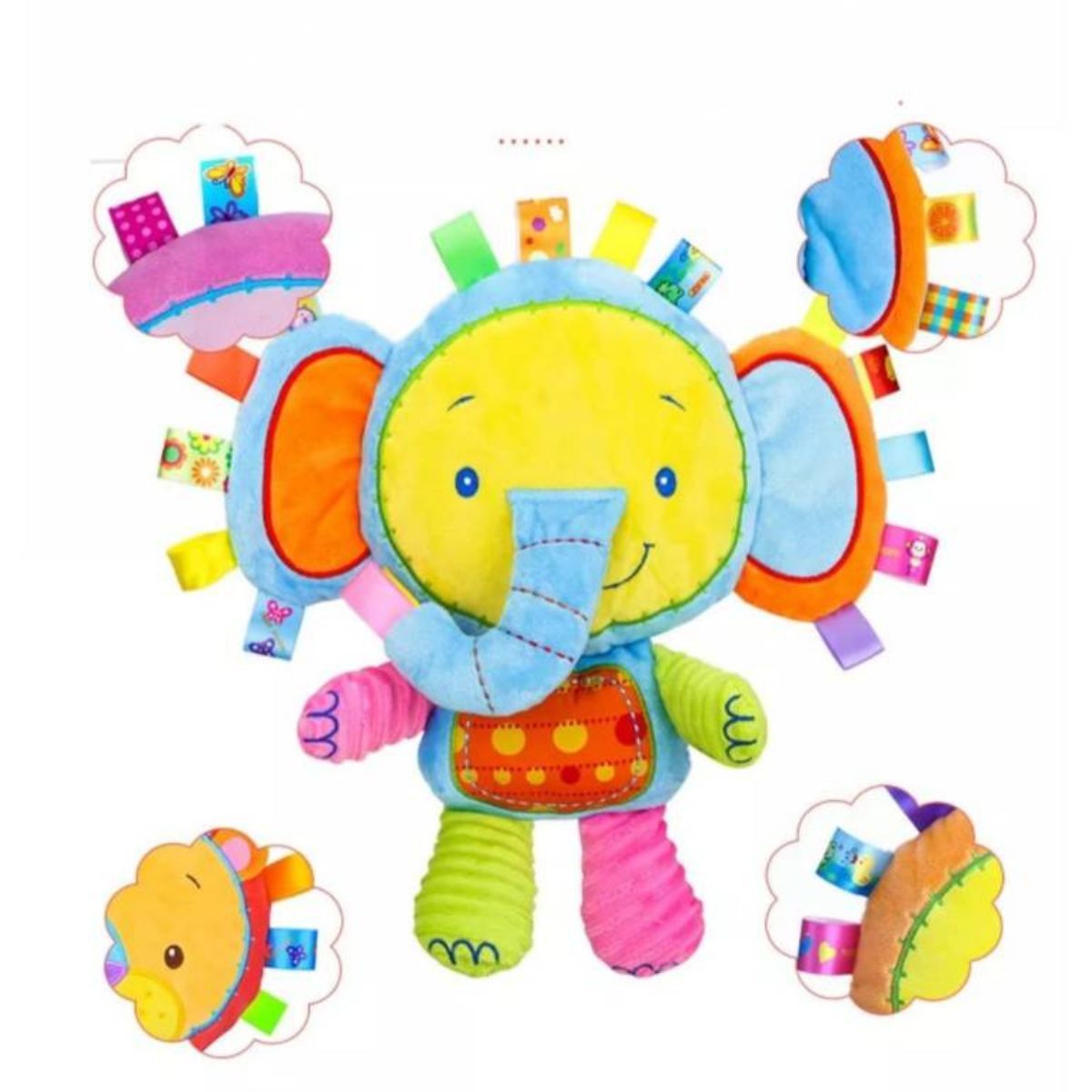 GENERICO - PELUCHE DE APEGO CON TEXTURAS SONAJERO PARA BEBES ELEFANTE