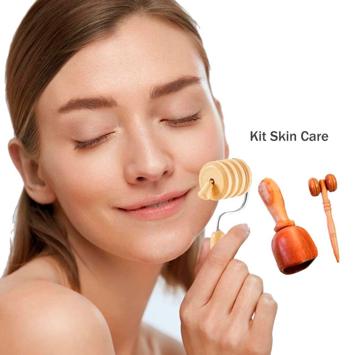 GENERICO - Kit skine care en Madera  estimulador facial organico