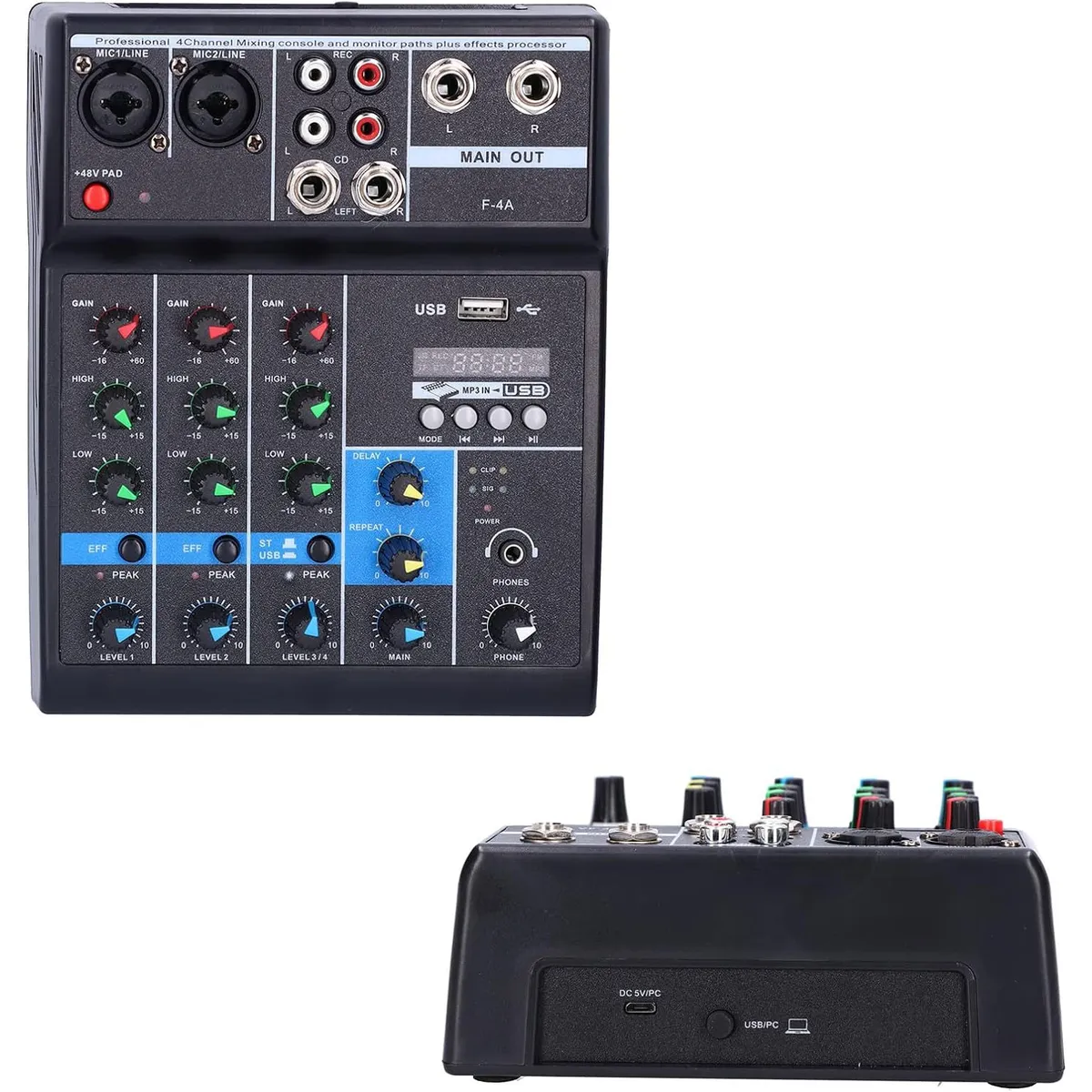 OEM - Mezclador de Audio F4A Mezclador de Audio con Interfaz USB 4 Canales