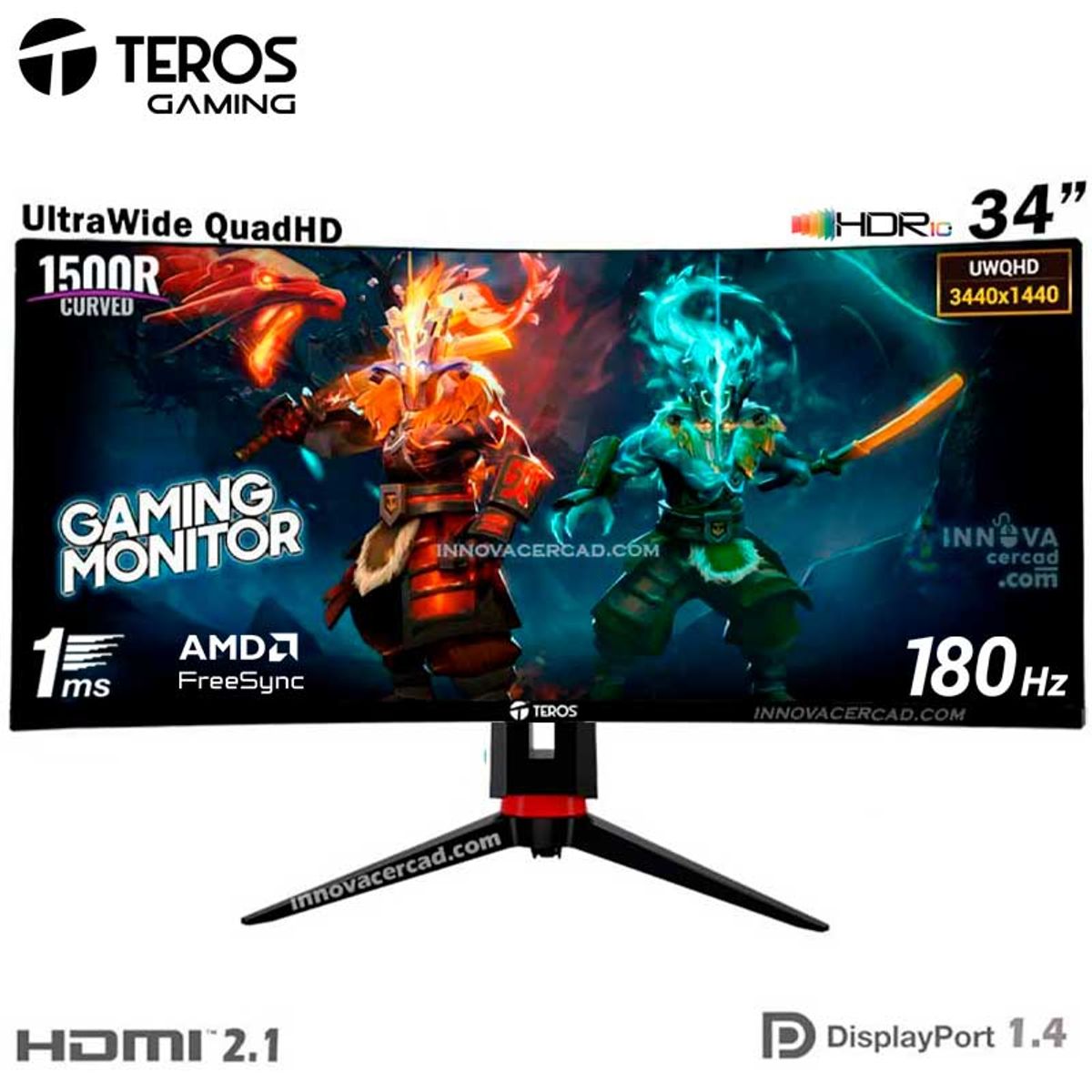 TEROS - Monitor Teros TE-3411G, 34" Curvo, 180Hz, 1MS, 3440 x 1440, DisplayHDR
