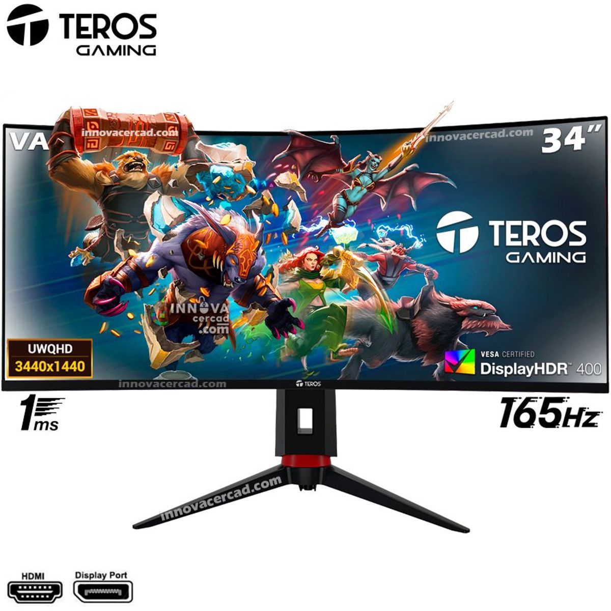 TEROS - Monitor Teros TE-3410G, 34" VA UWQHD Curvo, 165Hz, 1Ms, 3440 x 1440
