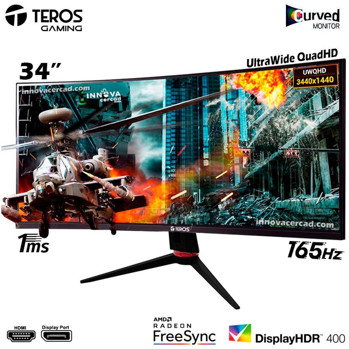 TEROS - Monitor Teros TE-3410G 34 VA UWQHD Curvo 165Hz 3440x1440 WQHD HDMI DP