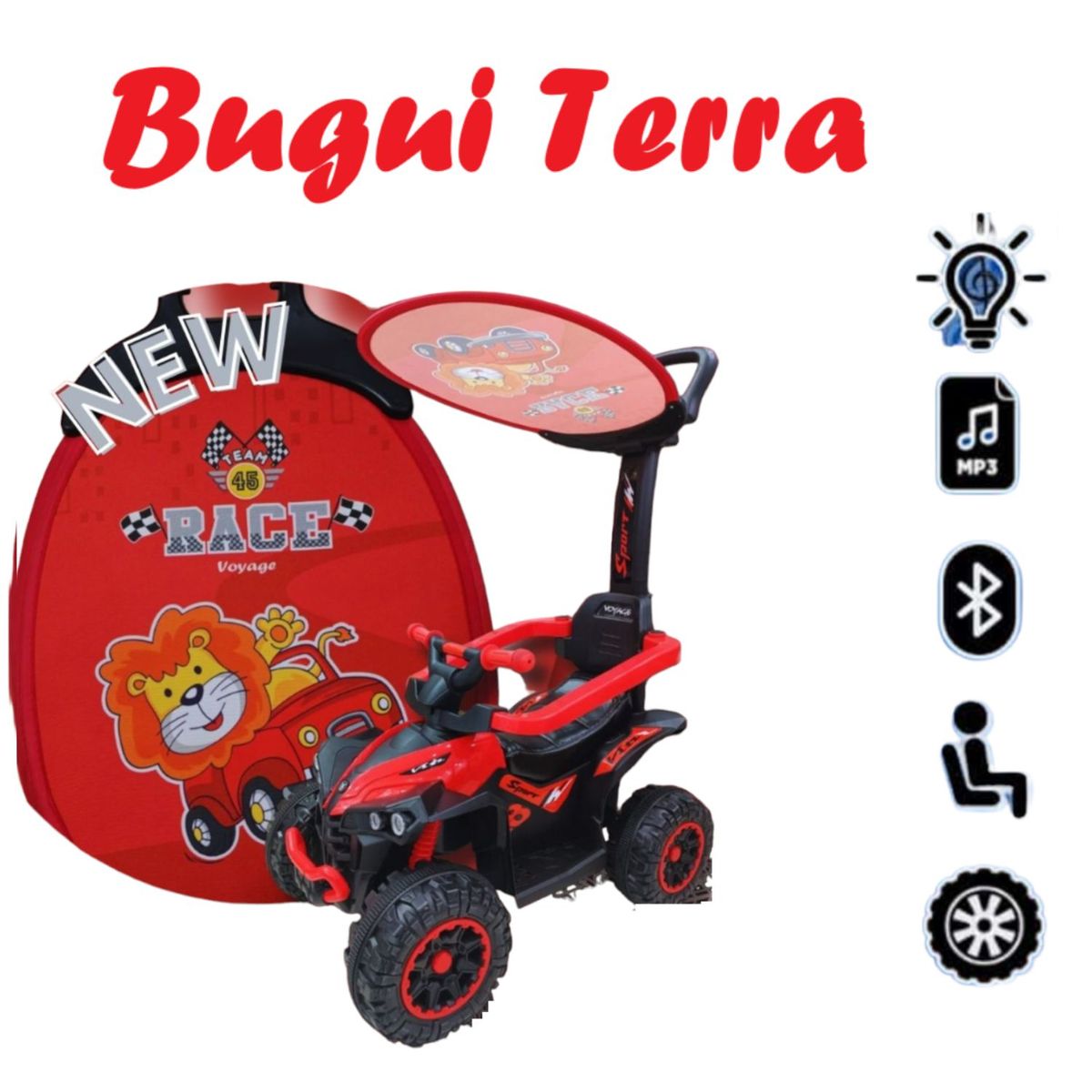 VOYAGE - Bugui Correpasillo Terra Musical y Luces USB Bluetooth-Rojo