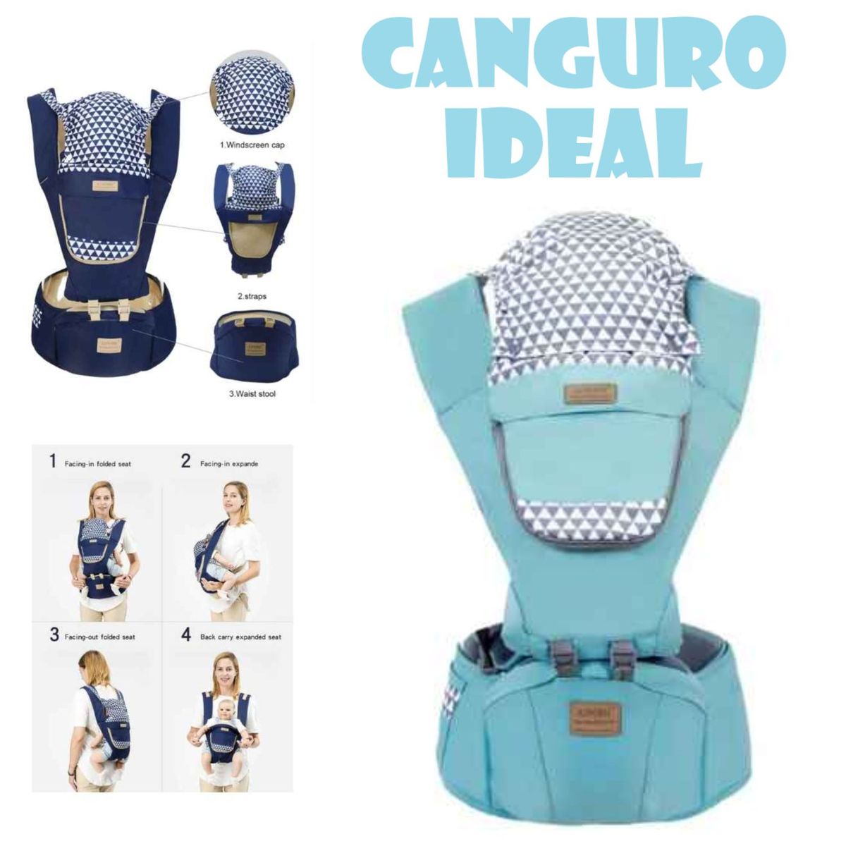 GENERICO - Portabebe Canguro Ideal con Base -Celeste