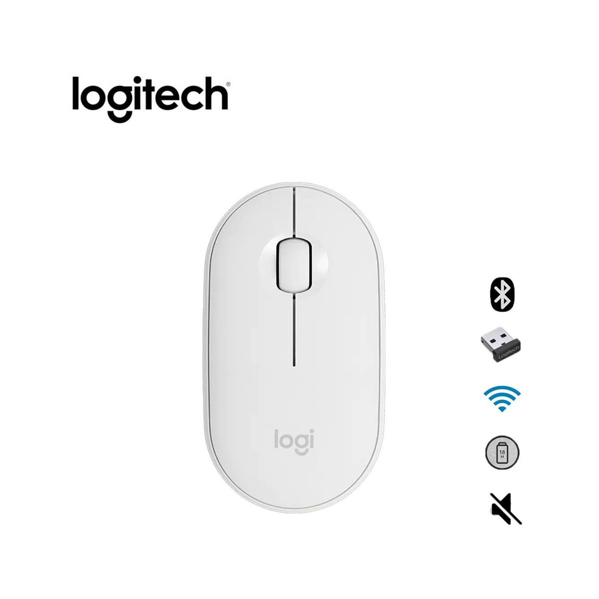 LOGITECH - Mouse Logitech Pebble M350 Silencioso Bluetooth - Wireless Blanco