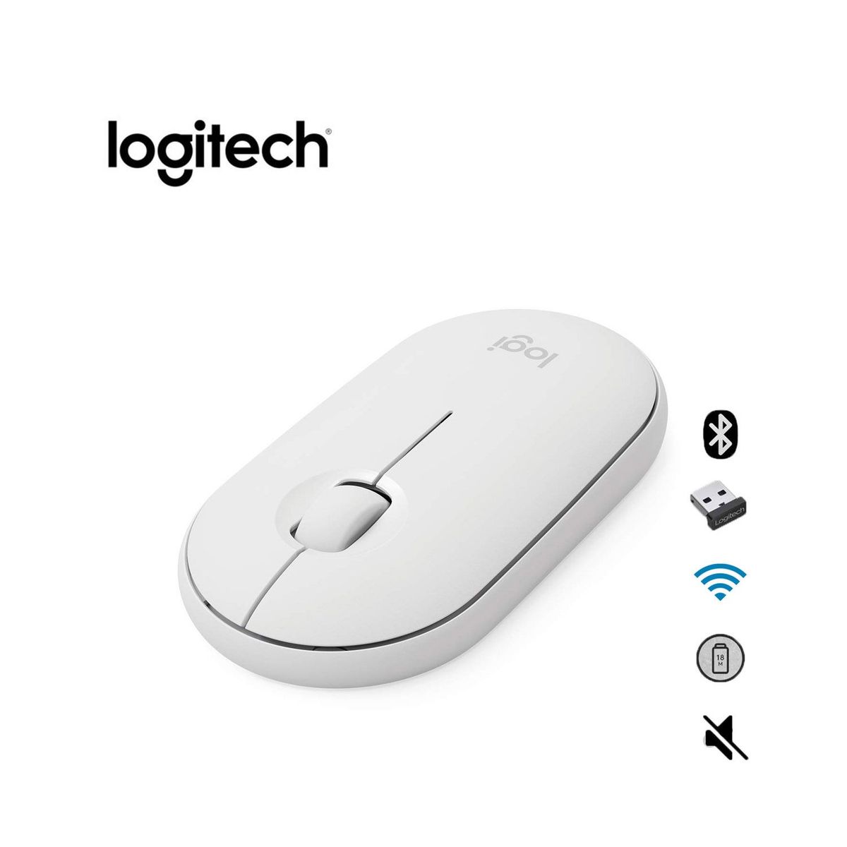 LOGITECH - Mouse Logitech Pebble M350 Silencioso Bluetooth - Wireless Blanco