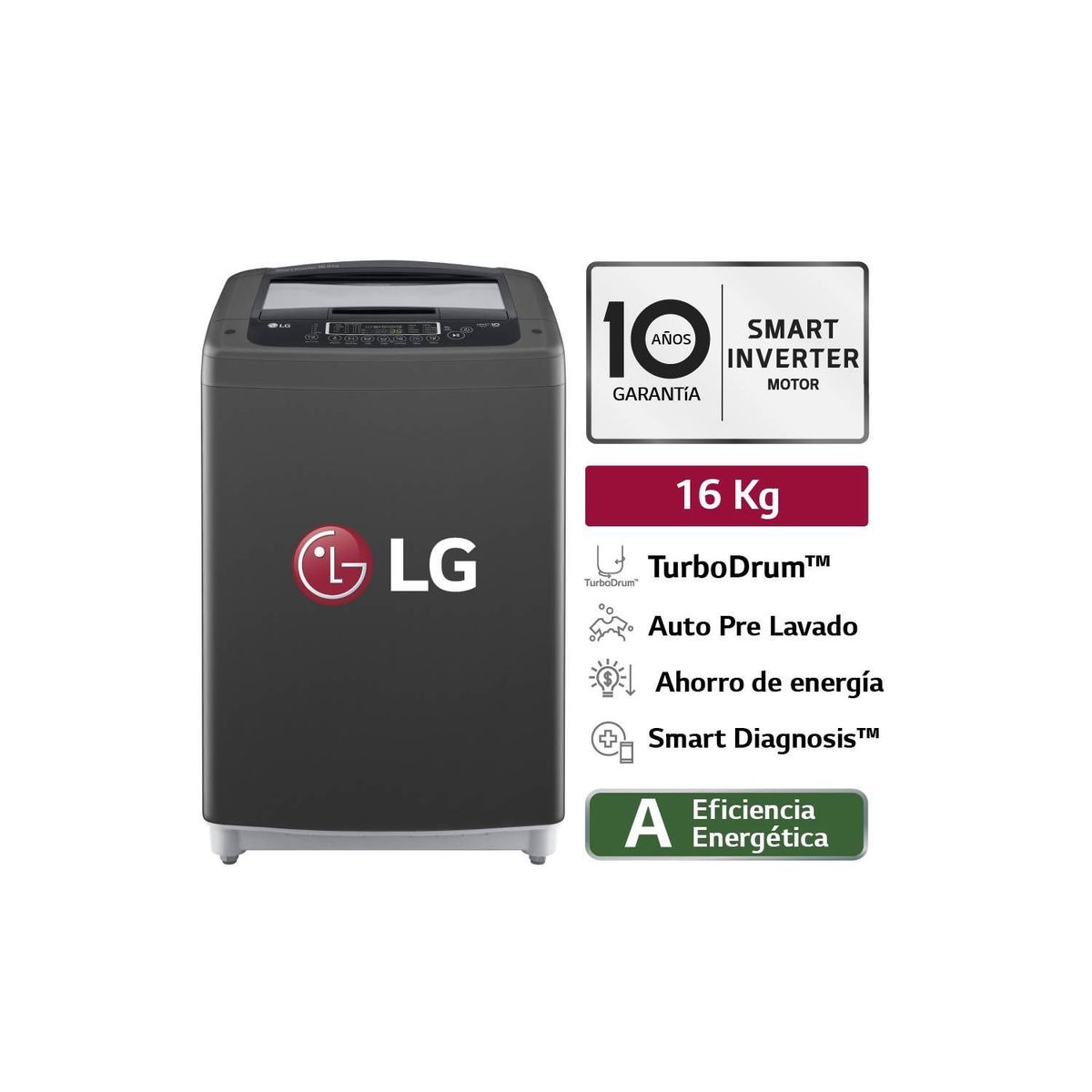 LG - Lavadora LG Carga Superior Smart Inverter 16Kg WT16BPB Negro Claro