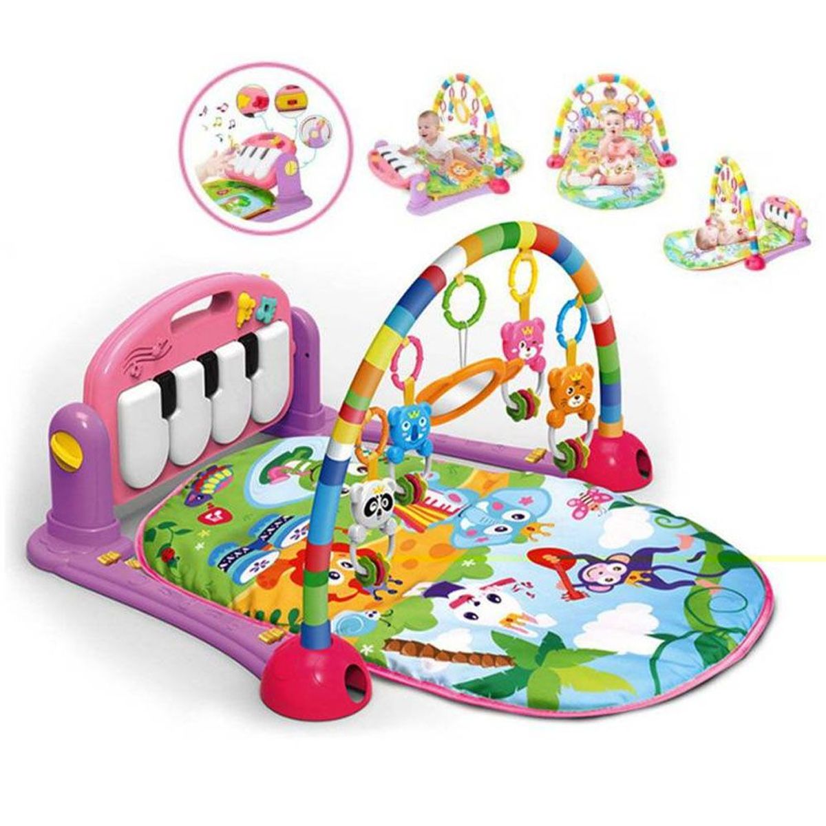 HUANGER - Gimnasio Multifunción con Piano 3 en 1 Rosado