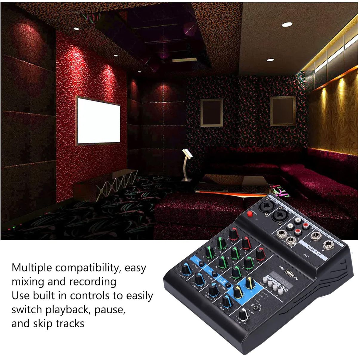 OEM - Mezclador de Audio F4A Mezclador de Audio con Interfaz USB 4 Canales