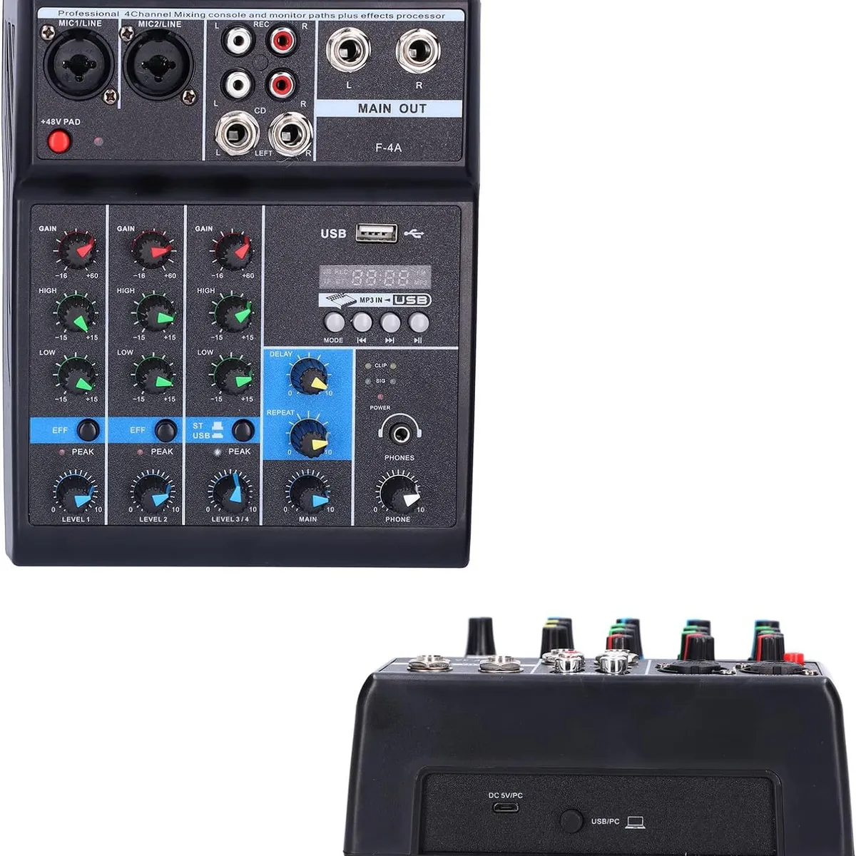 OEM - Mezclador de Audio F4A Mezclador de Audio con Interfaz USB 4 Canales