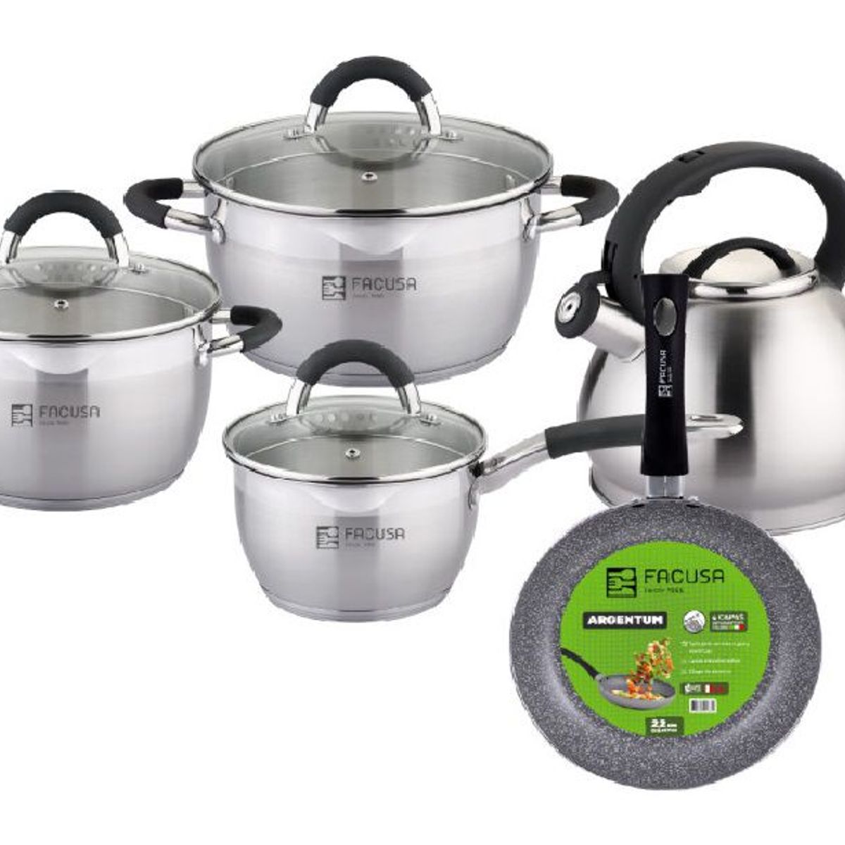 FACUSA - Juego de Ollas con Tetera Acero Inoxidable Facusa con Obsequio