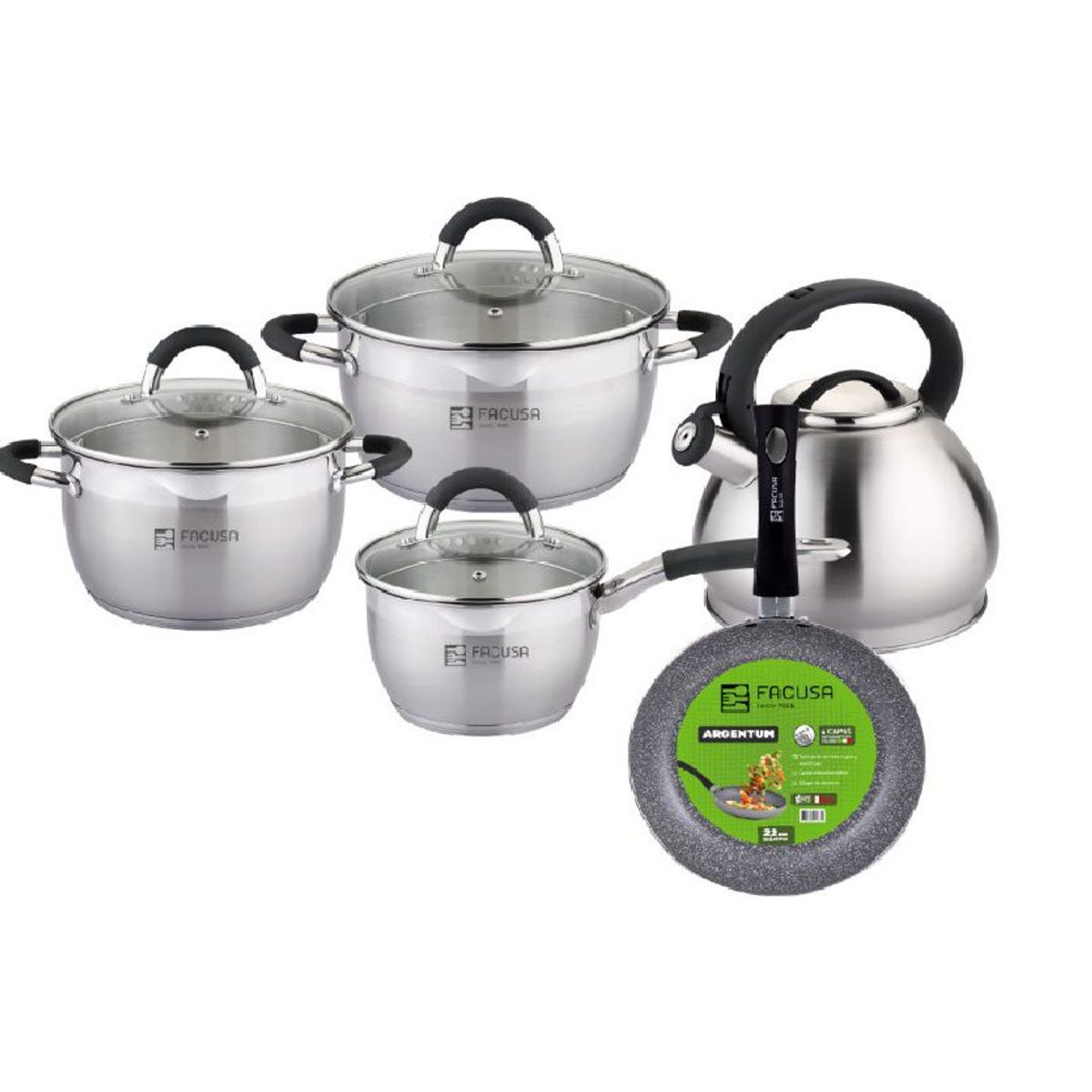 FACUSA - Juego de Ollas con Tetera Acero Inoxidable Facusa con Obsequio