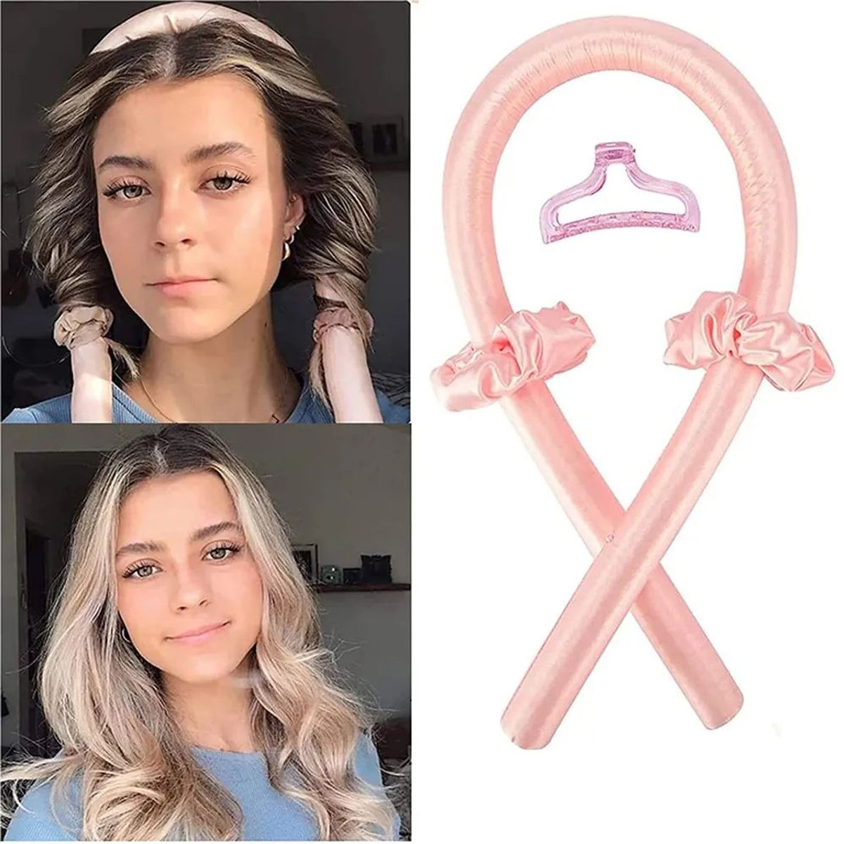 GENERICO - Rizador de Pelo Sin Calor 2 Collets  Peinado Ondas  Rulos Genieka